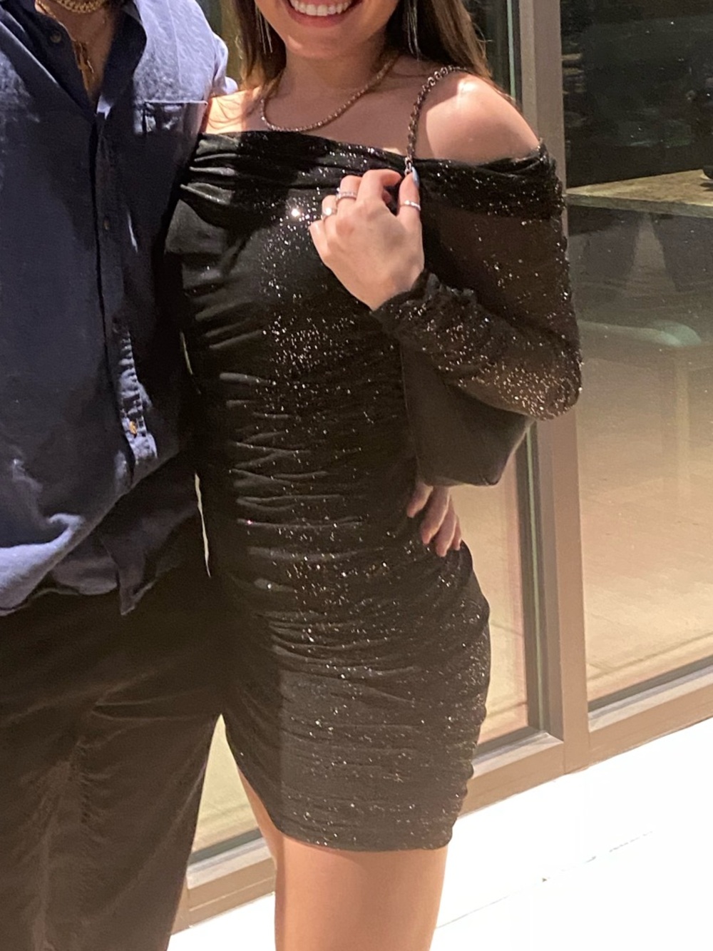 Sparkly Off The Shoulder Mini Dress